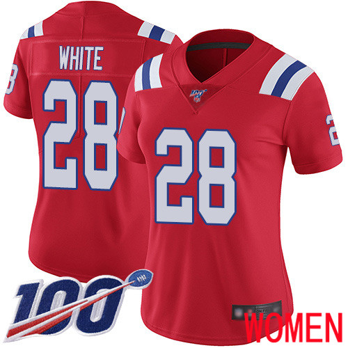 New England Patriots Football #28 100th Season Limited Red Women James White Alternate NFL Jersey